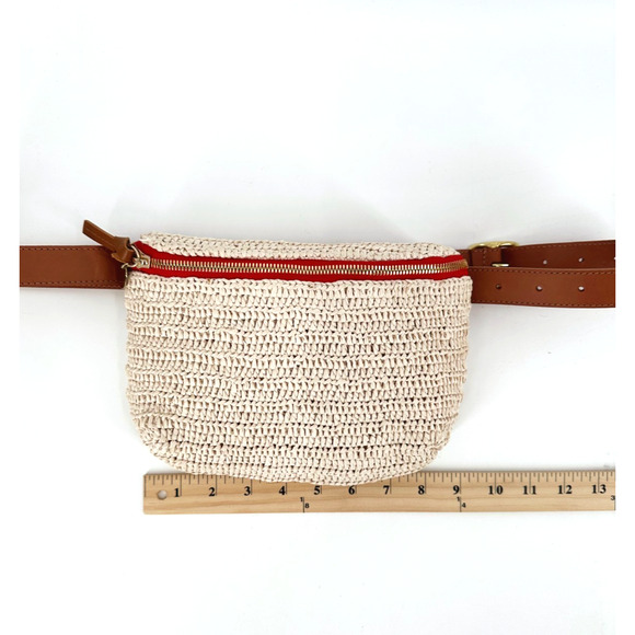 Clare V. Woven Raffia Belt Bag Fanny Pack Leather Belt Adjustable Small - Picture 7 of 9